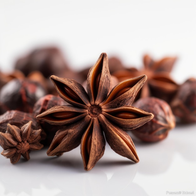 Star anise spice on a white background