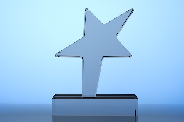 Star Award Trophy on a blue background. 3d Rendering