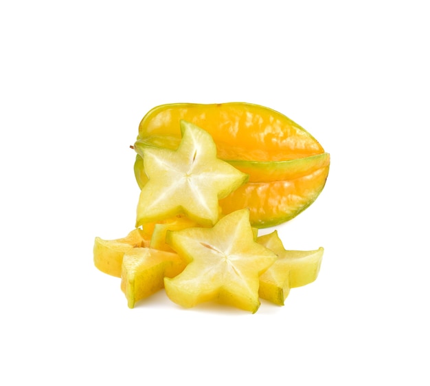 Star fruit carambola on white wall