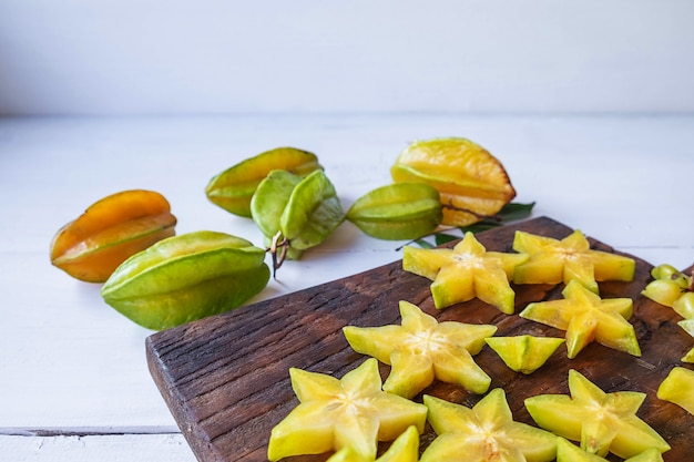 Star fruit on the white table