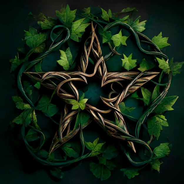 A star made of leaves is surrounded by a star.