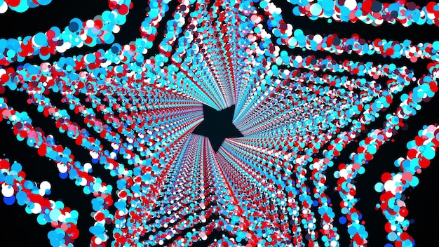 Foto gli anelli stellari di particelle rotonde colorate formano un tunnel infinito generato dal computer rendering 3d di sfondo luminoso e lucido