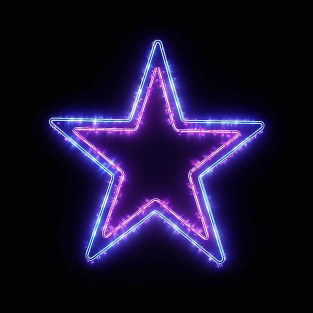 Star shape outline neon glowing illustration black background image AI Generated art