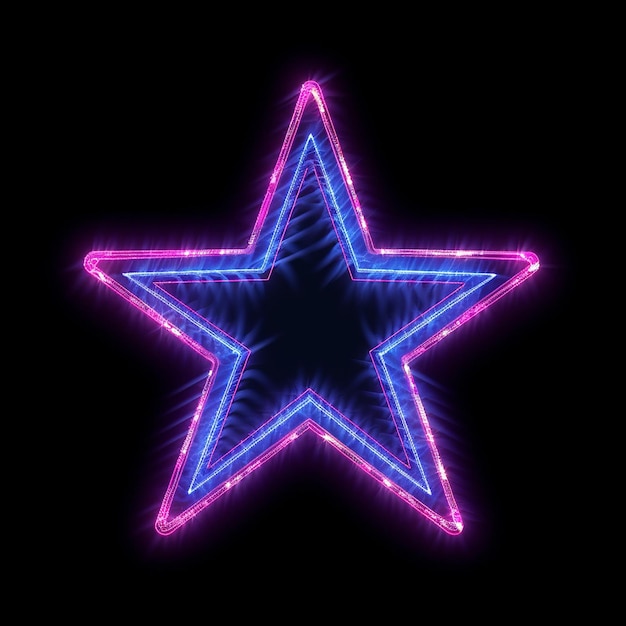 Star shape outline neon glowing illustration black background image AI Generated art