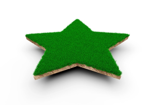 Фото Поперечное сечение геологии почвы в форме звезды с зеленой травой, земляной грязью, срезанной изолированным 3d