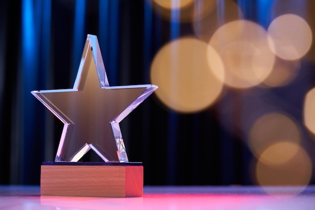 Photo star shape trophy with color light  bokeh