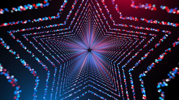 star shaped tunnel with many glowing circular particles in space computer generated abstract background 3d render