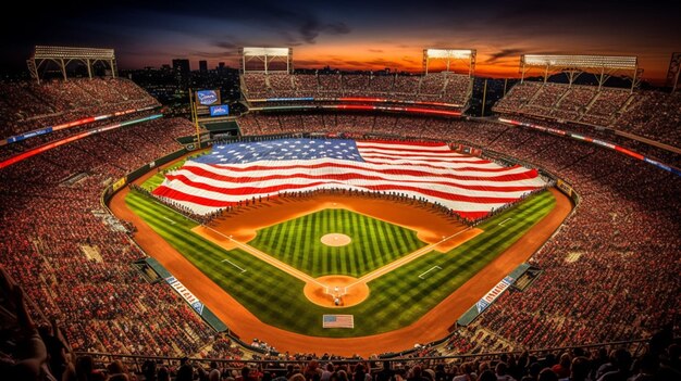 Photo the star spangled banner playing at the ballpark