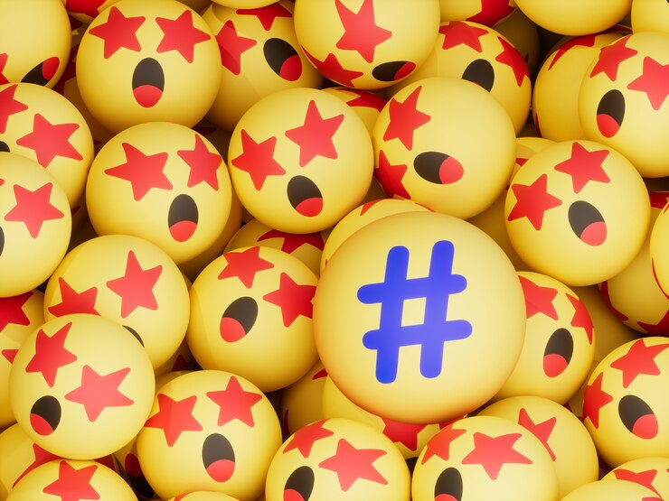 Photo star struck over hashtag emoticon balls crypto currency 3d illustration render
