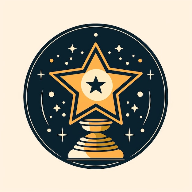 a star on top of a trophy with stars around it