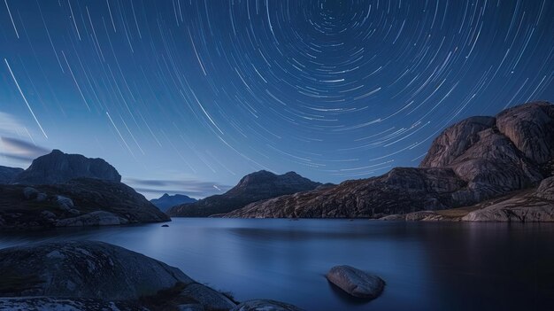 Photo star trails over a lake