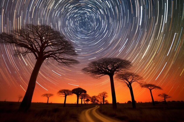 Photo star trails in the night sky