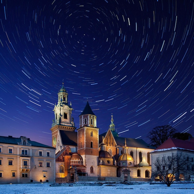 Star Trails Royal Cathedral Krakow Poland