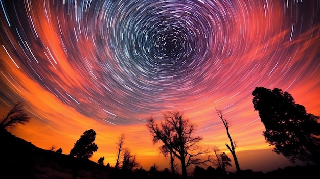 Photo star trails in the sky