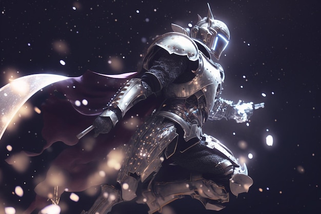 Персонаж Звездных войн в шлеме с мечом в снегу.