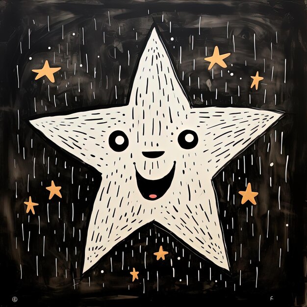 Photo a star with black and white line art in the style of whimsical animation