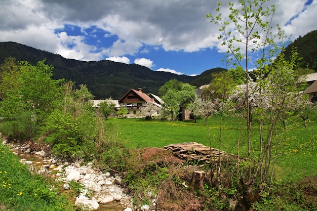 Stara Fuzina in de Alpen van Slovenië