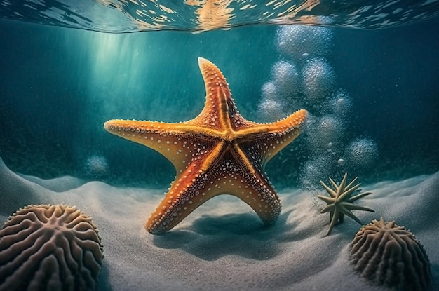 Starfish on the beach in the sea Generative AI