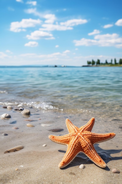 Starfish on the beach on a sunny day