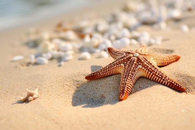 Starfish on the beach with sea shells