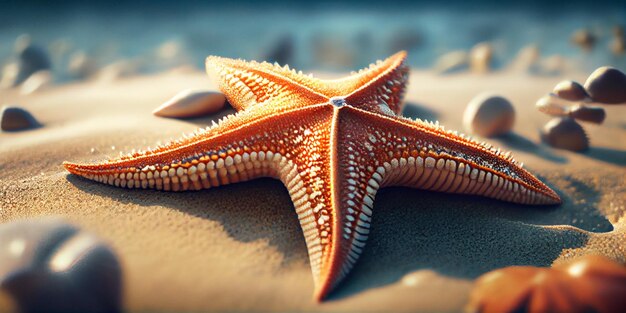 A starfish on the beach with the sun shining on it