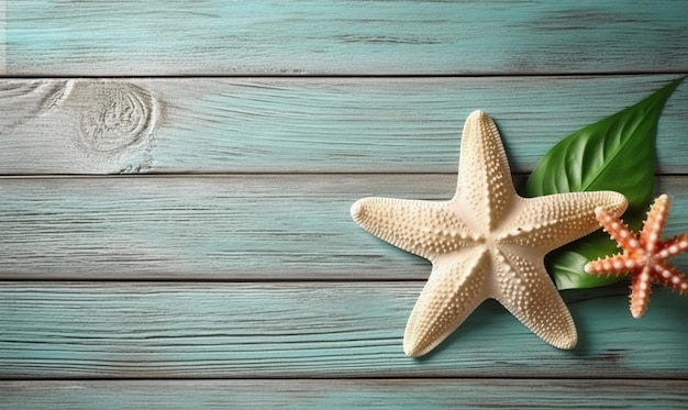 Starfish on a blue wooden table