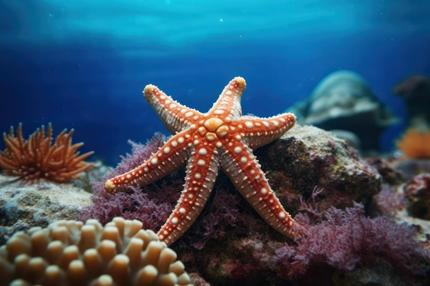 Starfish on a coral in the sea