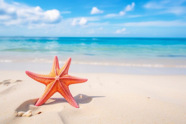 Starfish flower palm leaf sand beach for summer