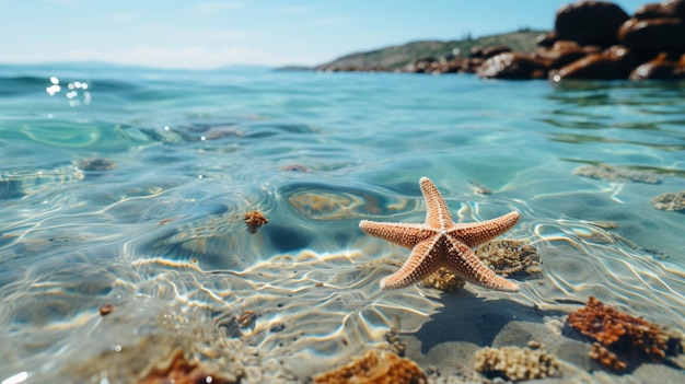 Фото Морская звезда в голубой воде прибрежной линии красоты природы