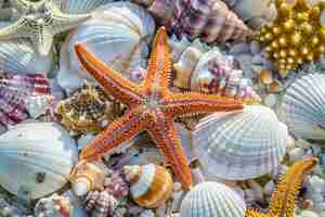 Photo a starfish is laying on top of a pile of seashells