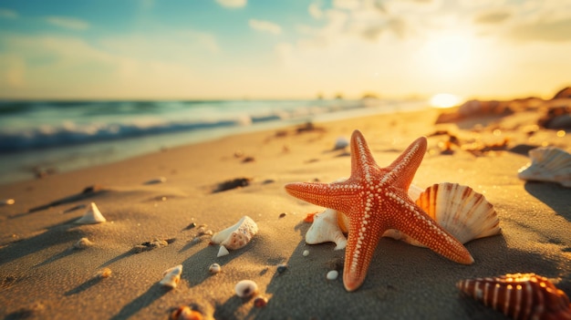 Фото Морская звезда на солнечном пляже, купающаяся в теплых лучах