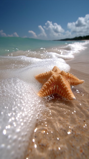 Морская звезда отдыхает на песчаном пляже