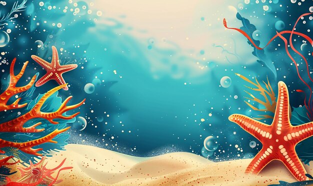 Photo starfish and under sea background