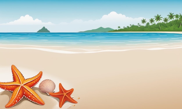 Photo starfish and shells on the sand with a paradise beach