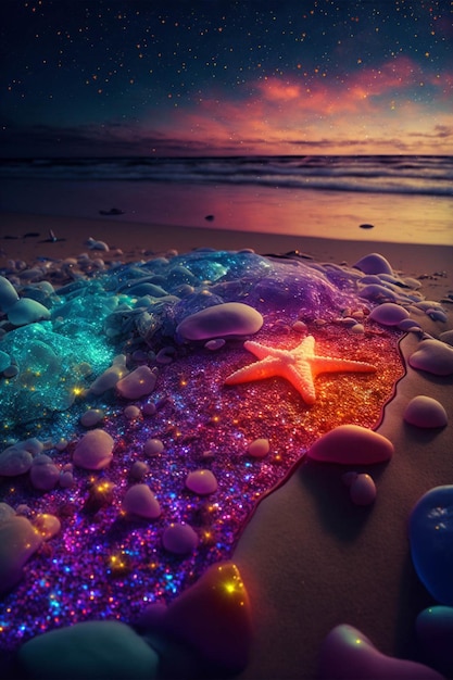 Starfish sitting on top of a sandy beach generative ai