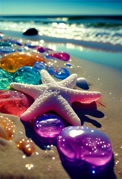 Starfish sitting on top of a sandy beach generative ai