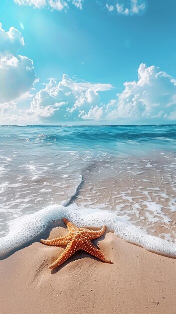 夏のビーチのスターフィッシュ 夏の背景 熱帯の砂浜