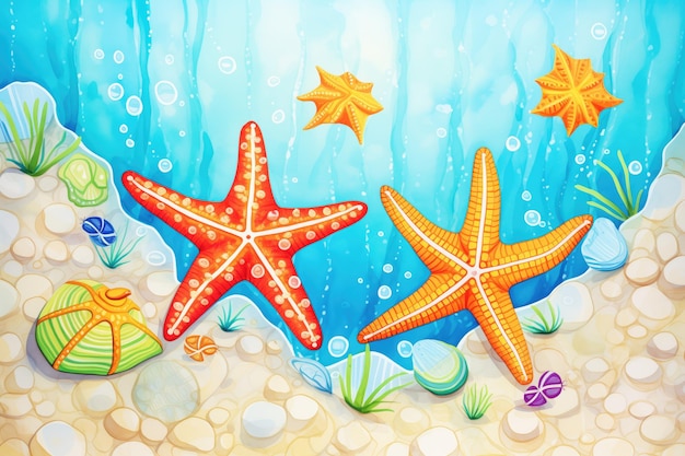 Foto stella marina in una piscina di marea con bolle d'acqua trasparenti