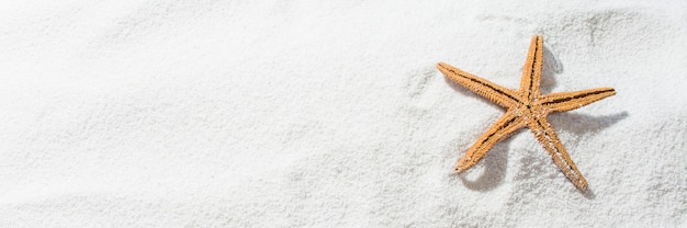 Starfish on white sand, for summer. 