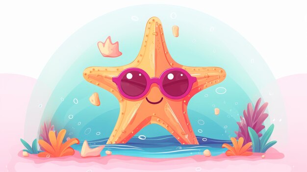 Foto stella di mare con occhiali personaggio di cartone animato