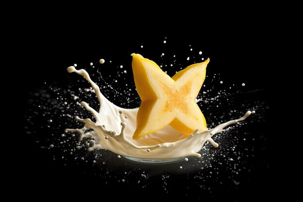 Starfruit Melk Splash Op Zwarte Achtergrond