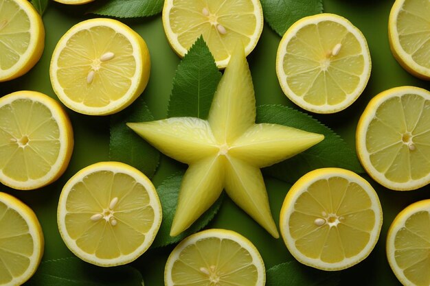 Starfruit slices arranged in a concentric circle pattern Starfruit image photography