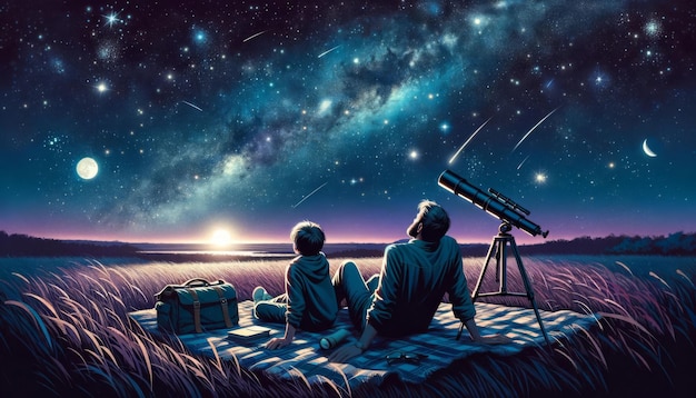 Photo stargazing dreams a father and childs cosmic journey