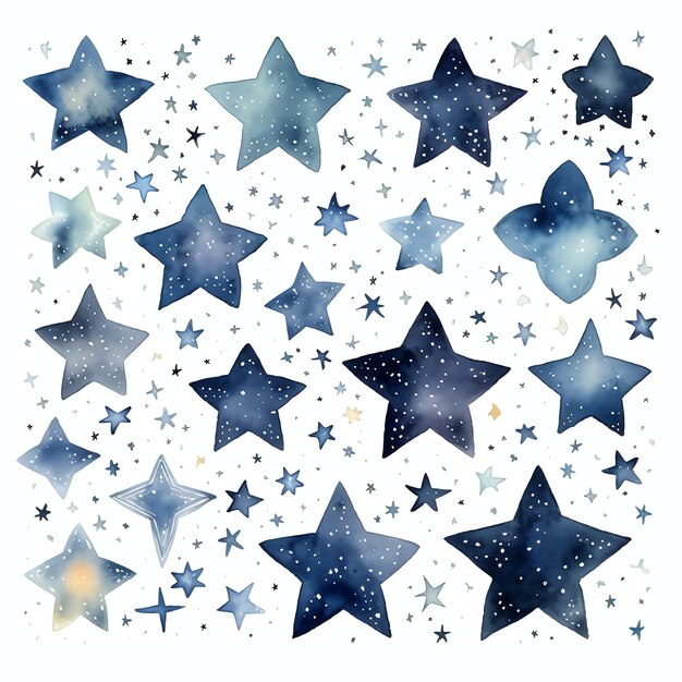 Photo stargazing stars in various shapes fantasy sky night gazing watercolor