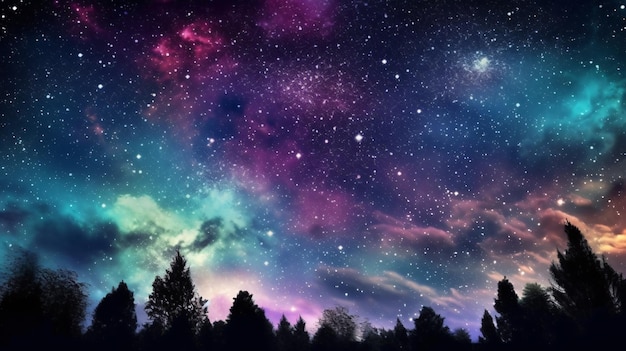Наблюдение за звездами в пустыне Величественное ночное небо с деревьями Generativeai