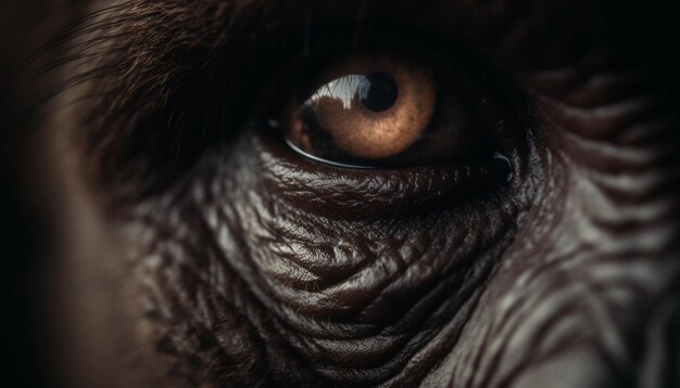 Photo staring elephant close up portrait focusing on its beautiful eye generated by artificial intelligence