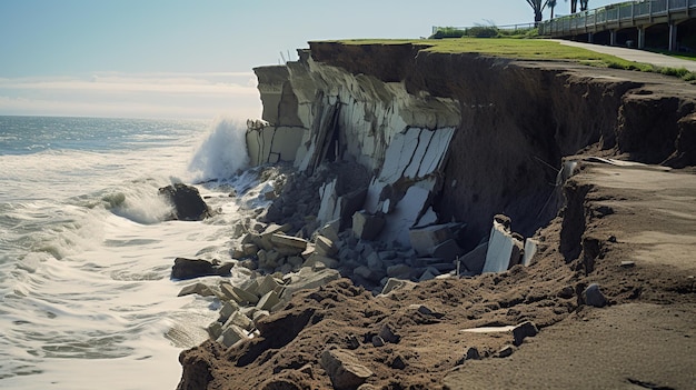 Photo the stark contrast of erosion against the enduring beauty of the coastline this image serves well f
