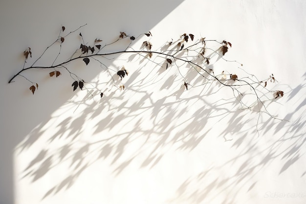 Stark leaf shadows on a white wall