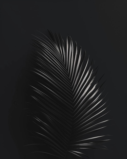 A stark monochrome 3D poster with a highcontrast silhouette of a palm leaf