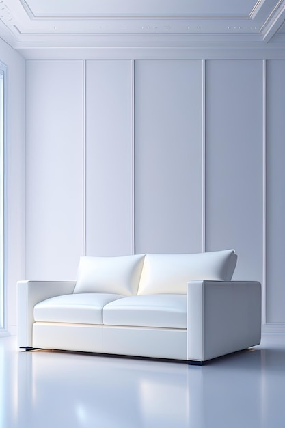 Stark white room with white modern sofa Clean white world concept Postprocessed